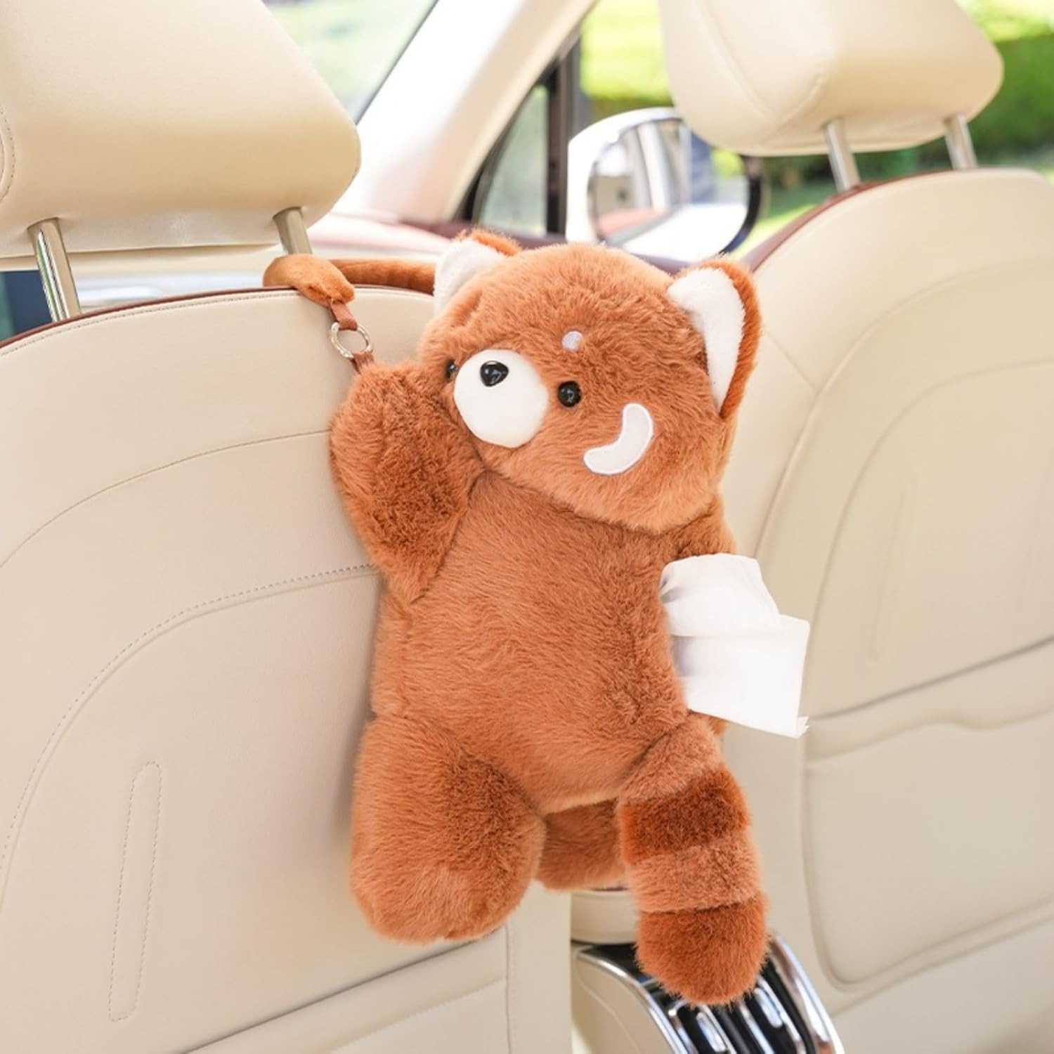 Plush Monkey Tissue Box Holder, Plush Pocket Tissue Cover for Car, Home, Office, Desk, Bathroom, Cute Decorative Soft Organizer (Raccoon Hanging)