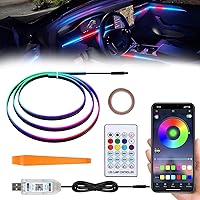 Vista 13 de Luces LED inteligentes para el interior del automóvil con puerto USB, tira LED acrílica de fibra óptica de iluminación ambiental, control