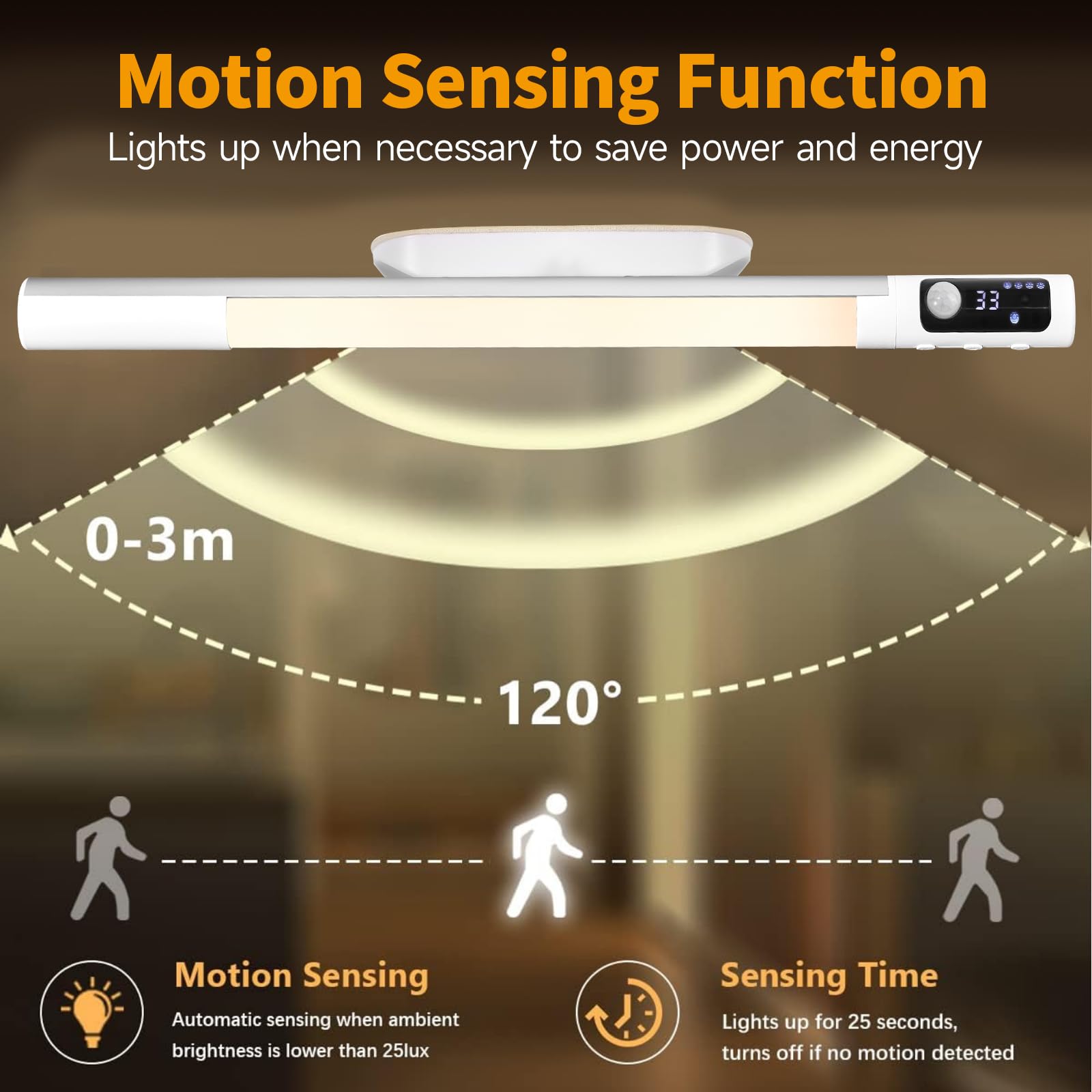RAHAN Battery Powered Operated Wall Strip Lights, Rechargeable Magnetic LED Light Bar with 3 Color Modes, Dimmable Under Desk Light for Reading, Under Shelf, Wall, Workshop, Cabinet, Closet, Kitchen