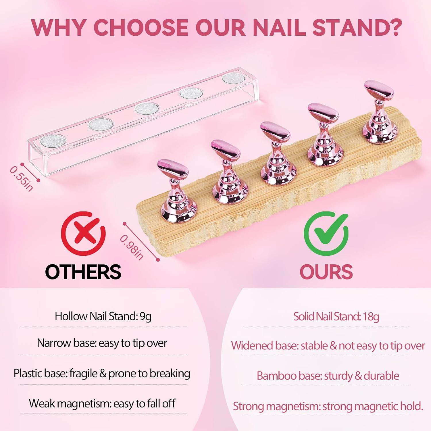 Nail Stand for Press On Upgraded Strong Magnetic Nails Holder for Painting Practice Display with 200 Double Sided Tape, 1 Single Heart Shape Nail Tips Stand with Case for Art Tools