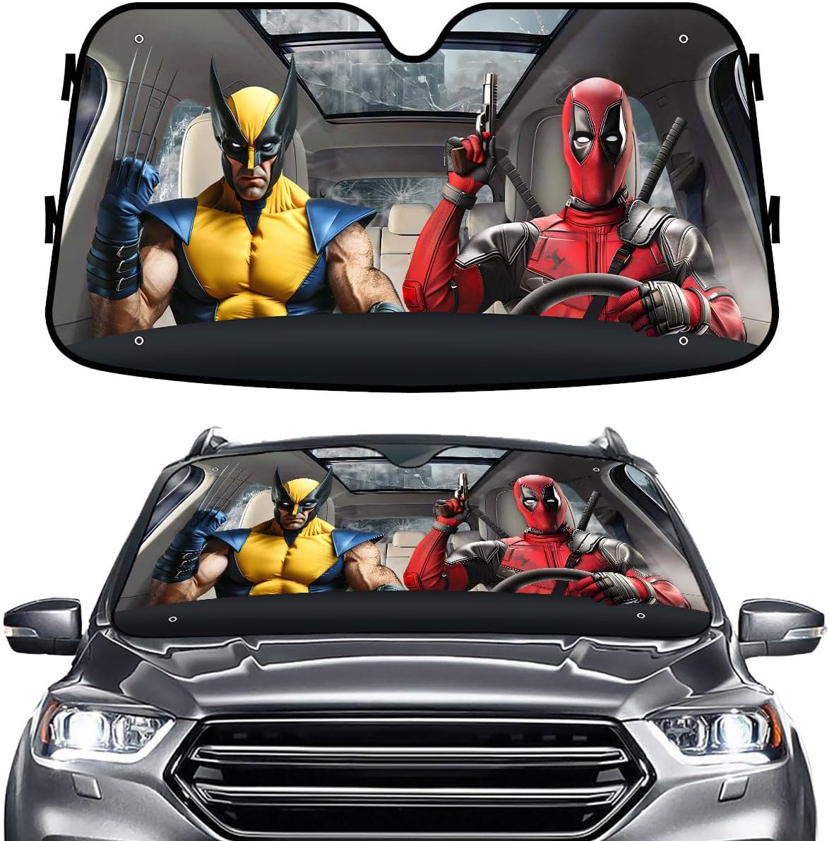 Superhero Movie Windshield Sun Shade for Car SUV Truck (55x30 Inches), Sun Shade Windshield, Shades for Front Windows, Horror Sunshade for Car Windshield, Protector Blocks UV