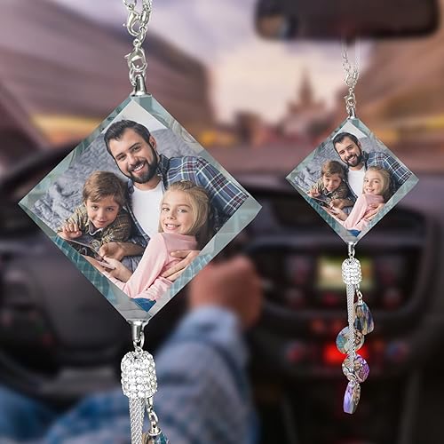 Foto personalizada para automóvil, espejo de ventana de cristal, accesorios para colgar, adorno de automóvil, colgante de espejo retrovisor para