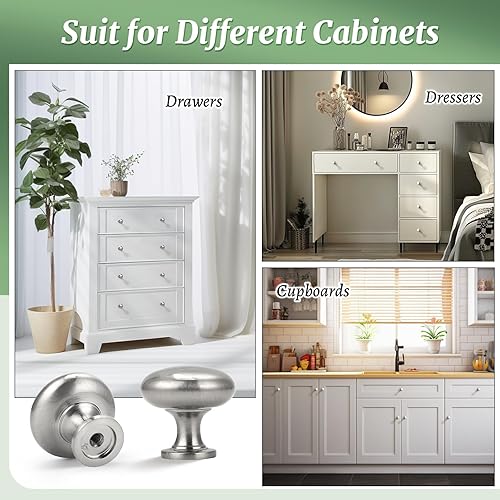 Miniatura 2 de Knobonly Paquete de 10 pomos de cocina de níquel satinado para gabinetes, manijas redondas de cajón de 1 14 pulgadas