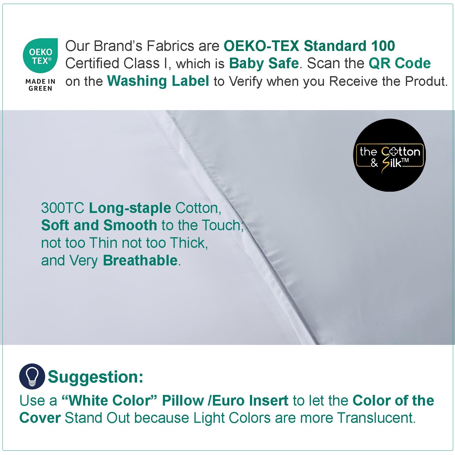 Juego de 2 fundas de almohada 100% algodón de fibra larga, con cierre de sobre en la parte posterior, de la marca Luxury Bedding TheCotton&Silk, blanco, tamaño estándar/matrimonial