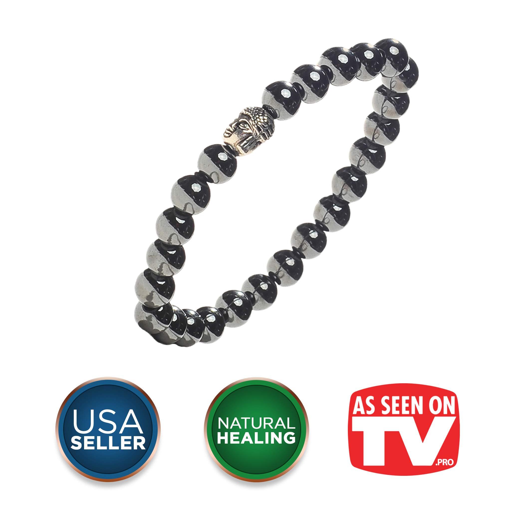 Earth TherapyEarth Therapy, The Original Buddha Root Chakra Beads Bracelet with Hematite Healing Stones - Adjustable - for Women, Men and Yogis