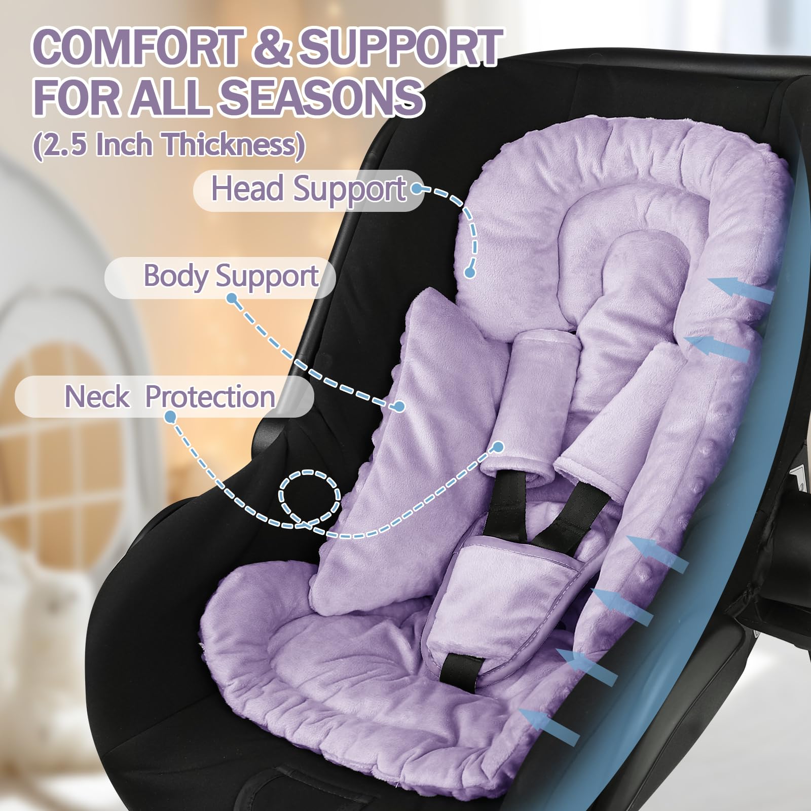 Inserto de asiento de coche para niño y niña, inserto de asiento de automóvil 3 en 1 para recién nacido con almohadillas de correa, soporte de cabeza de asiento de coche para cochecitos de