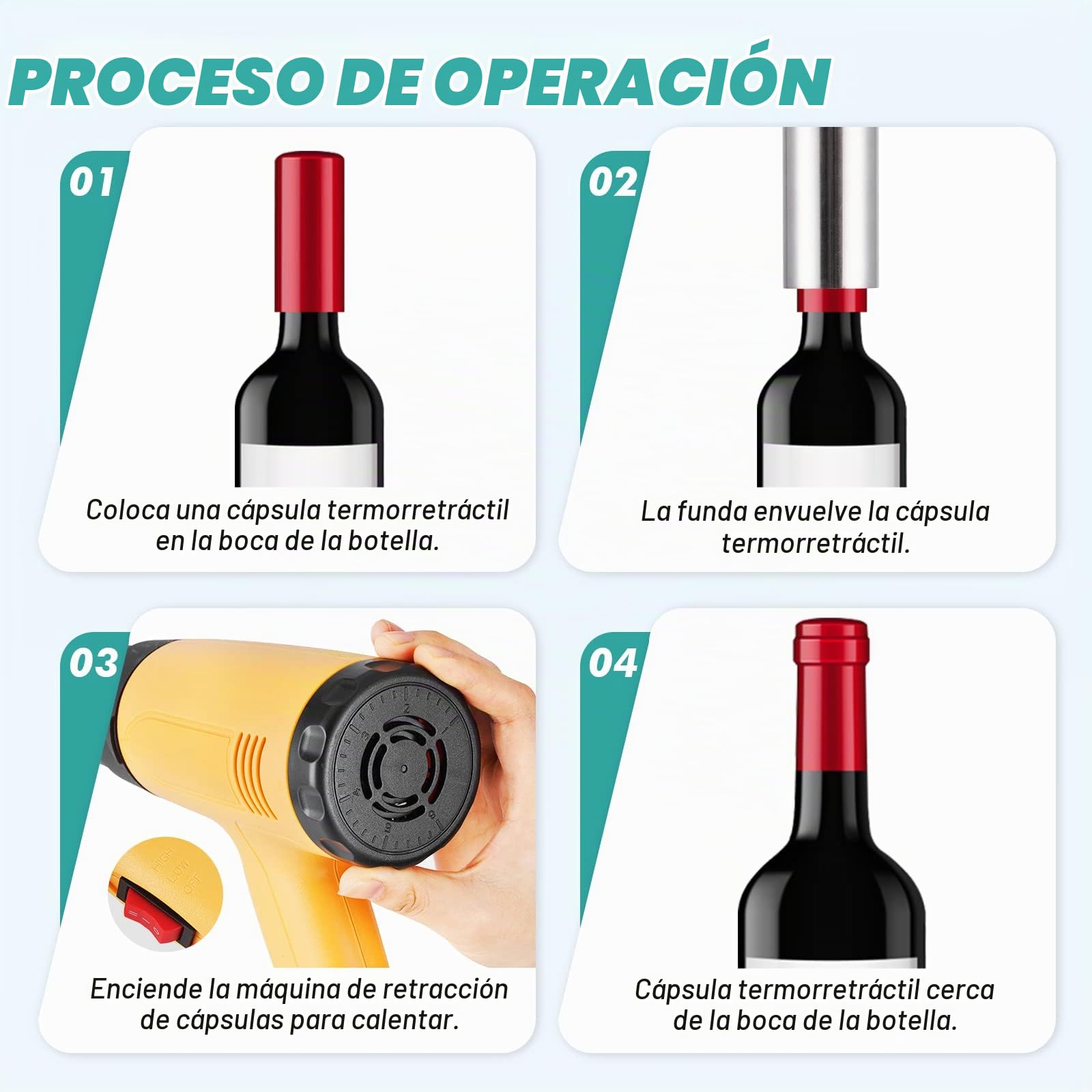YJINGRUI Encapsuladora Termorretráctil para Botellas Selladora de Cápsula Eléctrica con Temperatura y Velocidad Ajustable 220V