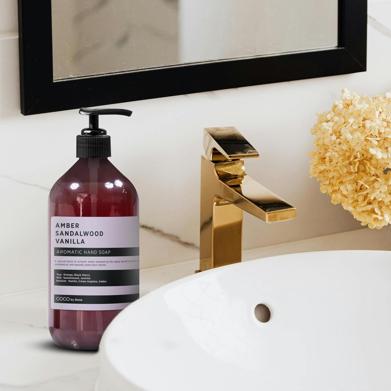COCO by Stone 16oz Hand Soap (Amber | Sandalwood | Vanilla Inspired by Amber Romance) – Plant-Based Gentle Cleanser with a Rich, Long-Lasting Fragrance