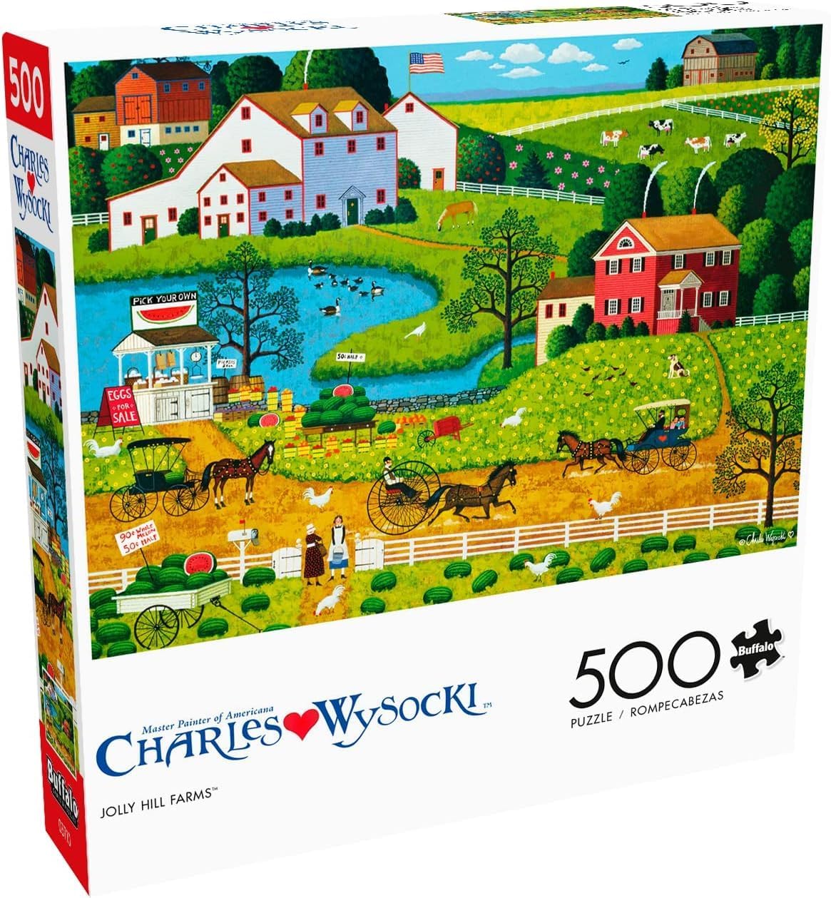 Buffalo Games - Charles Wysocki - Jolly Hill Farms - 500 Piece Jigsaw Puzzle for Adults -Challenging Puzzle Perfect for Game Nights - Finished Size is 21.25 x 15.00
