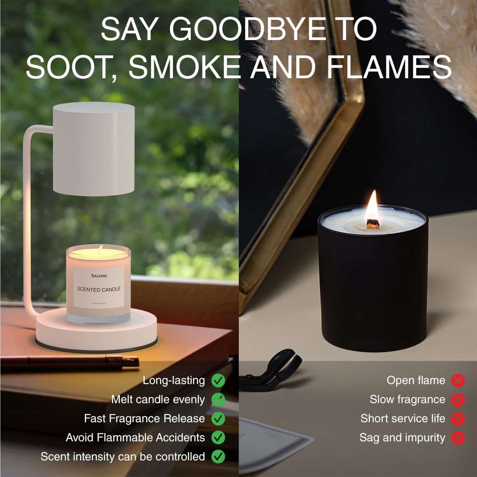 Lampe Chauffante À Bougies, Lampe Chauffante À Bougies avec Minuterie Et Gradateur pour Spa Aromathérapie Home Office Chambre Nightlight,Blanc