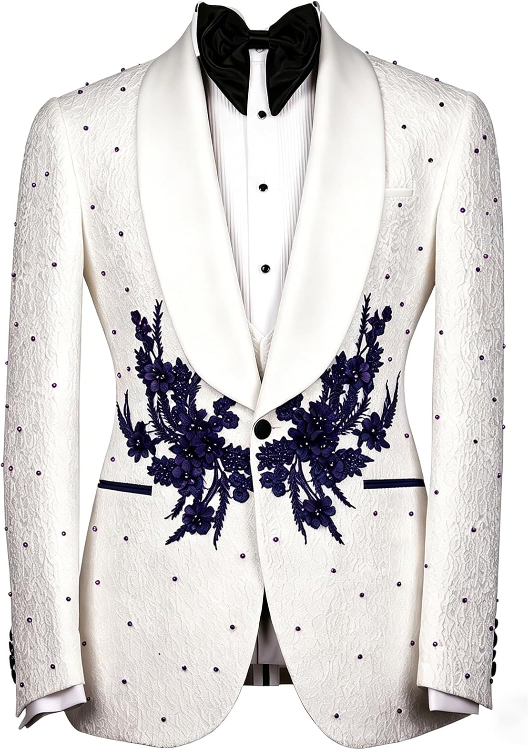 Men's Luxury Handmade Rhinestone Paisley Blazer Slim Fit Single Breasted White Dinner Prom Wedding Stylish Tuxedo