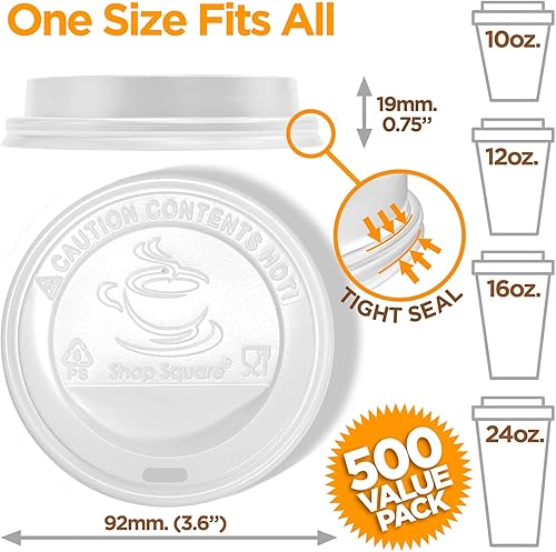 Miniatura 2 de Paquete de 500 tapas para tazas de café, tapas de café desechables para vasos de papel de 10, 12, 16, 20 y 24 onzas, vasos para sentadillas de 8