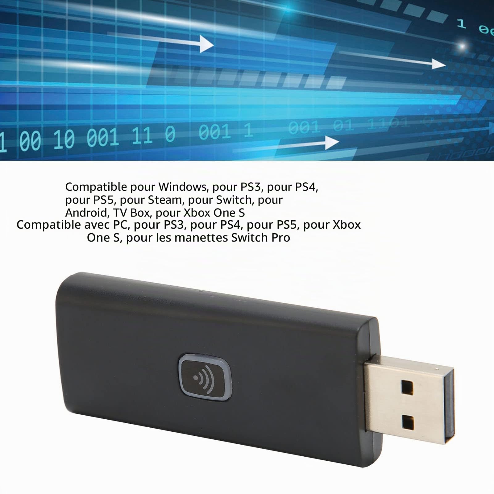 Bewinner Adaptateur de Contrôleur Bluetooth pour /PS5/Switch/TV/Box/PC Gamepad, Petite Poignée de Jeu sans Fil Convertisseur USB, Plug and Play