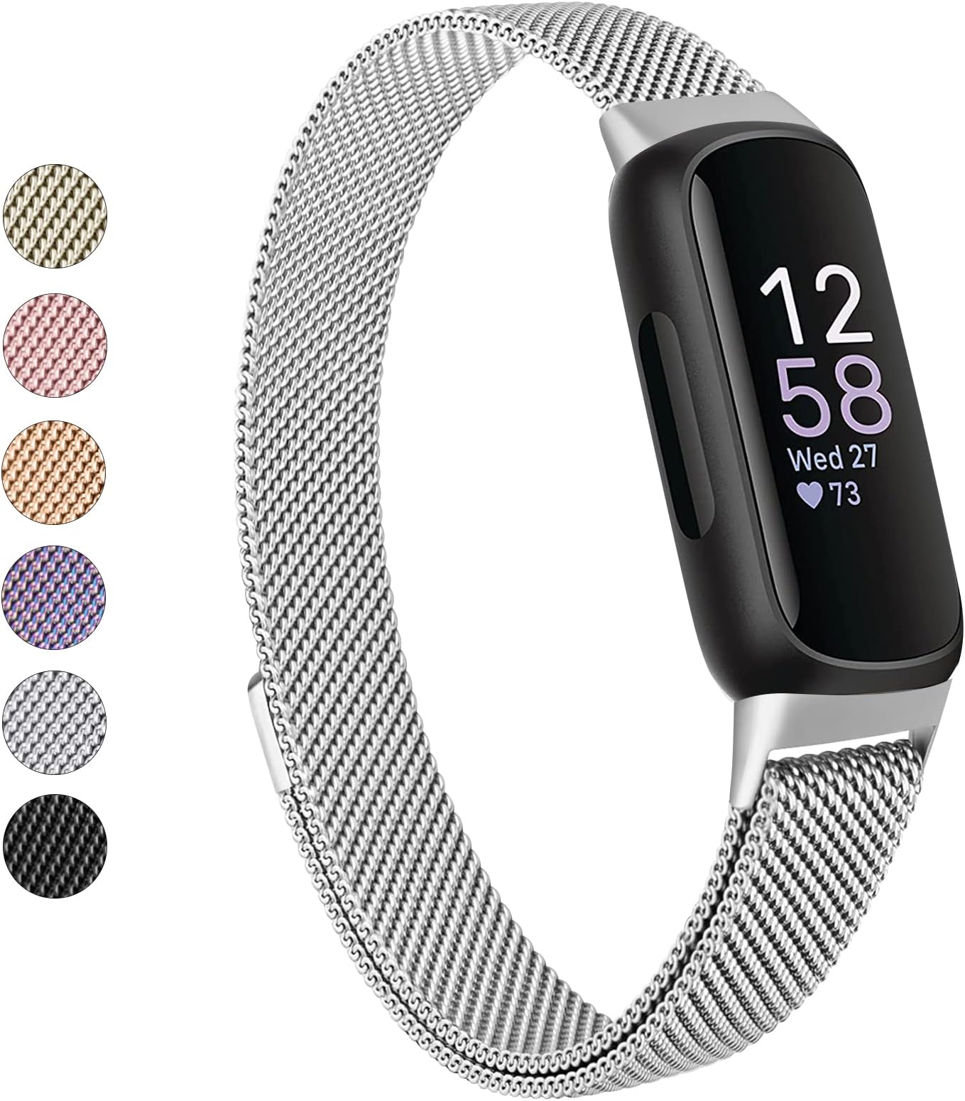 Vanjua Fitbit Inspire 3 Wristband for Women Men Stainless Steel Metal Mesh Loop Adjustable Magnetic Replacement Wristband Compatible with Fitbit Inspire 3 Fitness Tracker