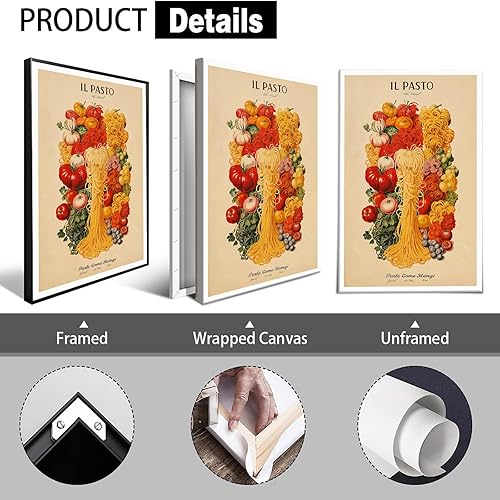 Miniatura 2 de Il Pasto "The Meal" - Arte de pared de pasta estilo vintage italiano, pósteres retro de cocina, frutas, verduras, alimentos, impresiones para