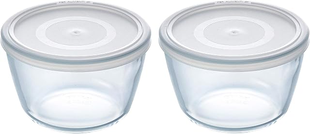 Pyrex Microwave Safe Classic Round Glass Dish with Plastic Lid 1.1 Litre White (Pack of 2)