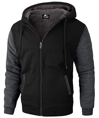 ZITY Men's Zip Up Hoodie Heavyweight Winter Sweatshirt Fleece Sherpa Lined Warm Jacket