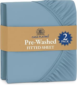 Fitted Sheet Double Pack of 2, French Blue - Pre-Washed, Deep Pocket 14 inch 35 cm - Easy Care - Soft Brushed Microfibre Fabric - Shrinkage and Fade Resistant - Bottom Sheet | 14 Inch35 cm Deep Pocket, Set Of 2, Bottom Sheet, All-Around Elastic, Soft Brushed, Breathable, Year-Round, Kids' Room