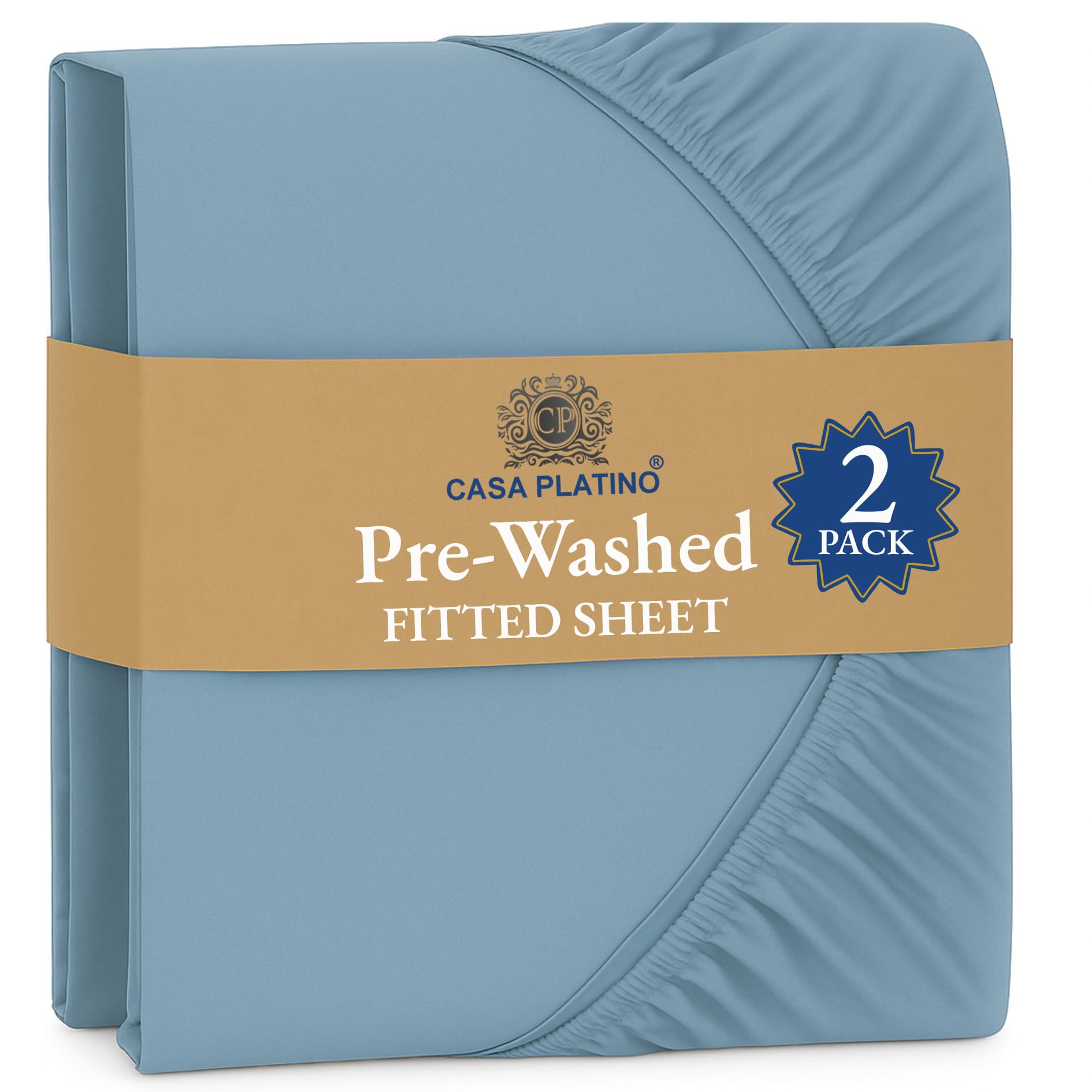 Fitted Sheet Double Pack of 2, French Blue - Pre-Washed, Deep Pocket 14 inch (35 cm) - Eas...