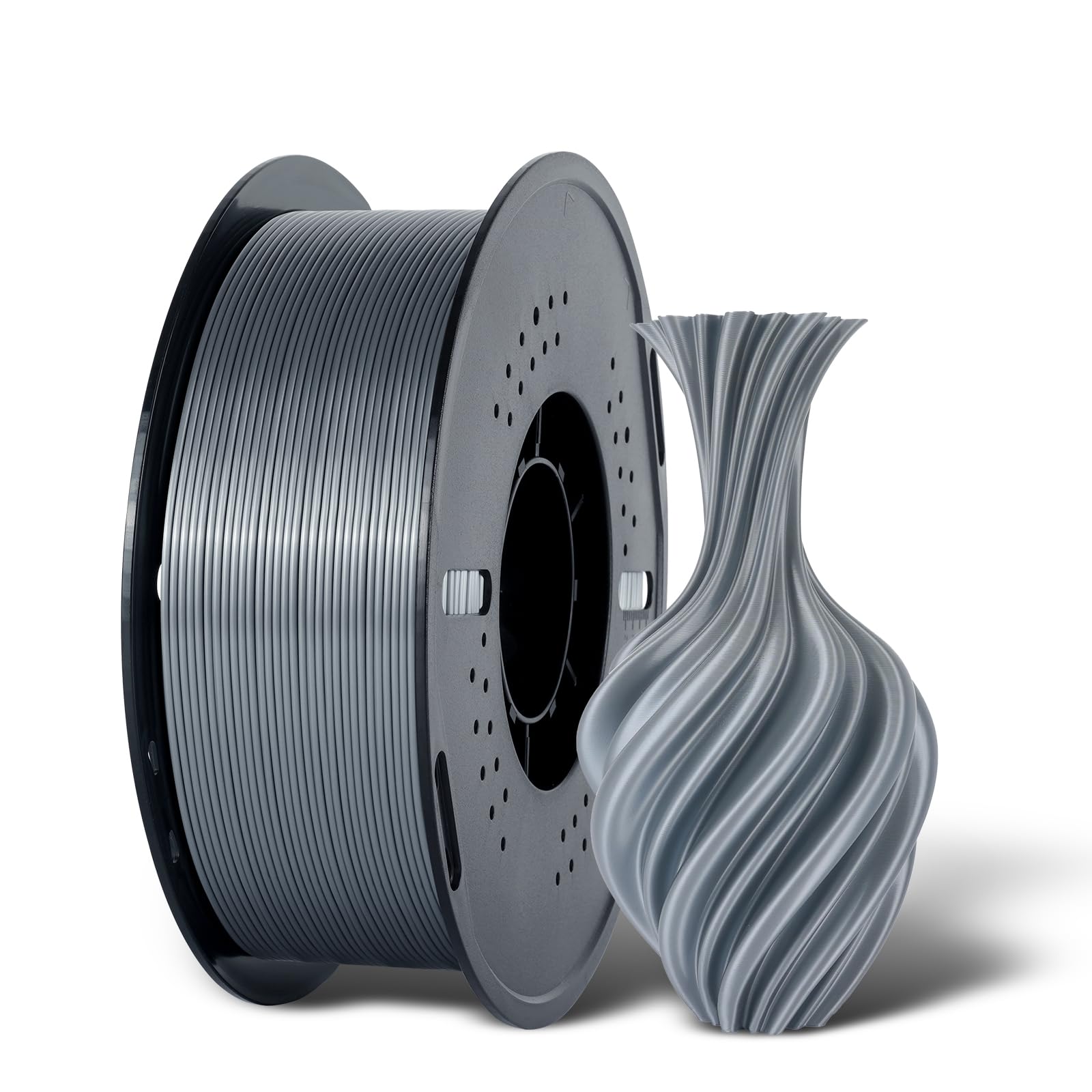 Kingroon Silk PLA 3D Printer Filament, Dimensional Accuracy +/- 0.03 mm, 1 kg Spool(2.2lbs), PLA Shiny Filament 1.75 mm (Silver)