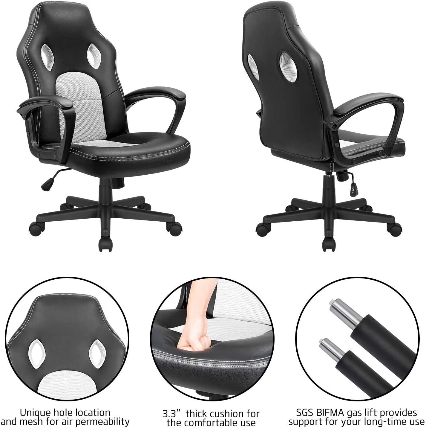 Office Gaming Chair Leather Computer Chairs High Back Ergonomic Adjustable Racing Game Desk Chair Executive Conference Chair (White)