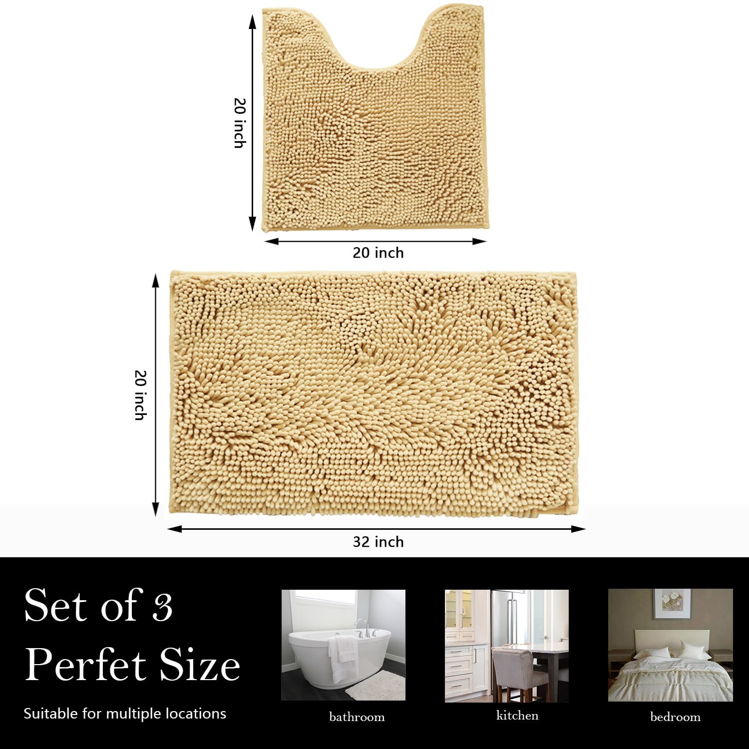 Juego de 2 tapetes de baño de felpilla, superabsorbentes, con parte trasera antideslizante de PVC fuerte, tapetes de baño para baño, felpa peluda, gruesas, lavables a máquina, bañera, ducha,