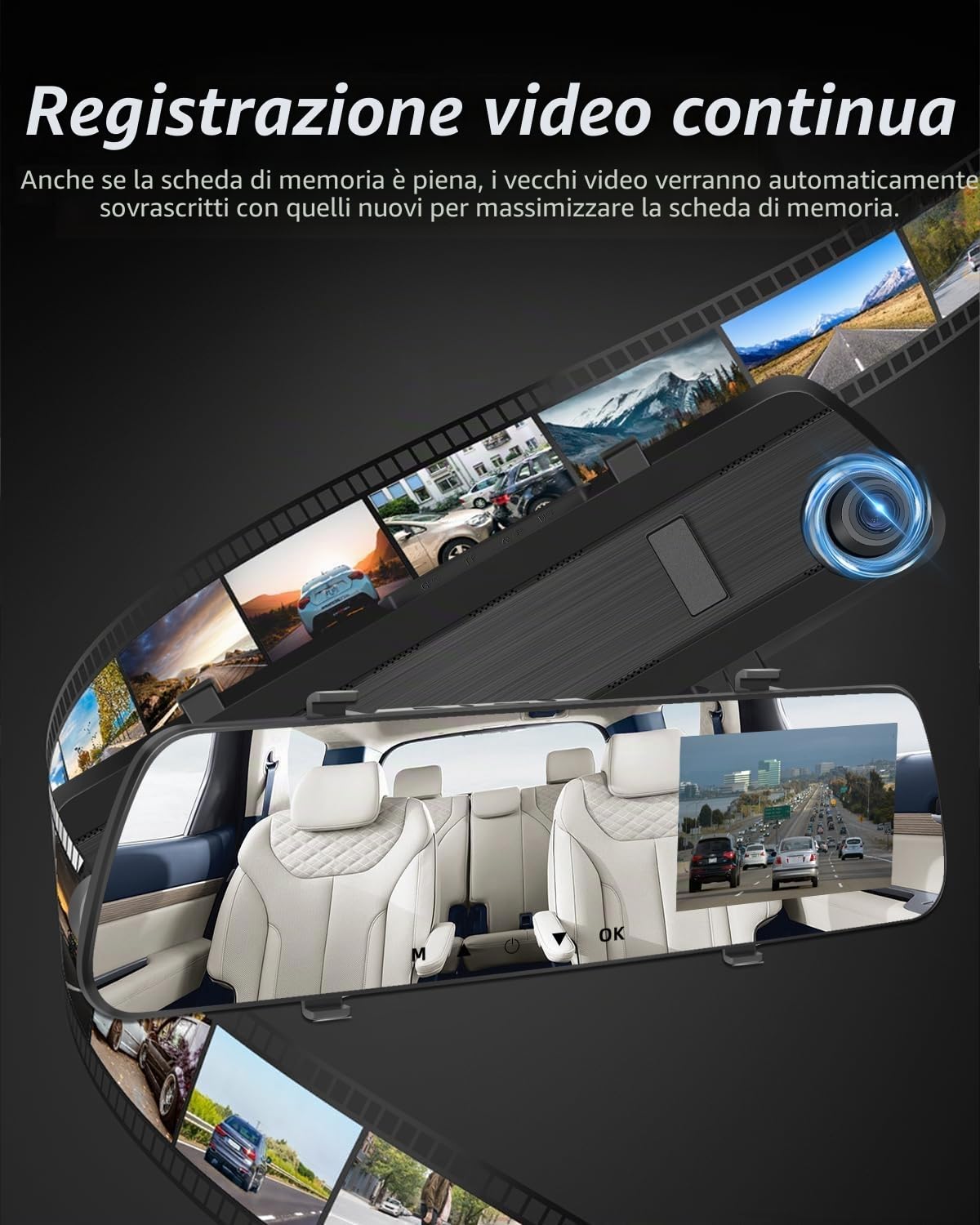 NHOPEEW Specchio Dash Cam 4 pollici 1080P vista anteriore e posteriore doppia telecamera - Super visione notturna/registrazione loop/Monitor di parcheggio - Telecamera di backup per le automobili