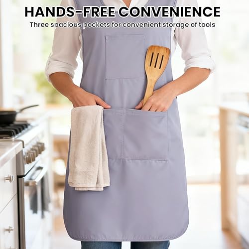 Miniatura 5 de Delantales de cocina japoneses con espalda cruzada, vestido Pinafore con 3 bolsillos grandes, práctico babero para cocinero, cocina, hogar, disfraz