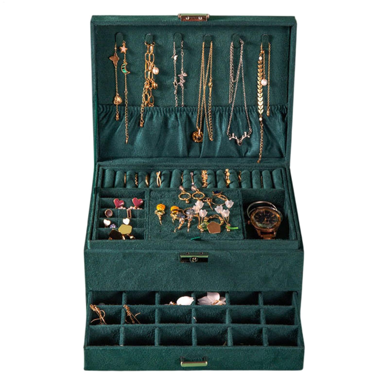 Jewelry Storage Box 3 rettangolare antico design Dark | Green Treasure Box Organizer per donne ragazze e Trinket Collections Trinkets and Keepsakes Accsories for Home