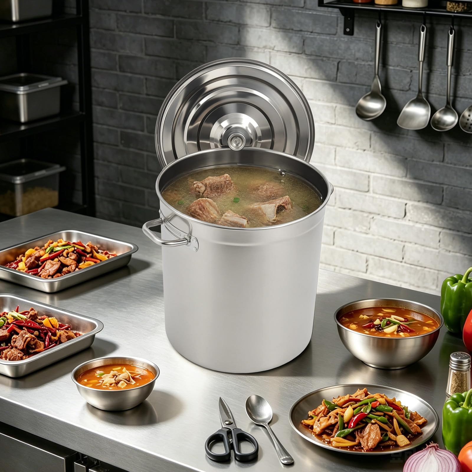 Contenitore termico per il trasporto, secchio in acciaio inox da 50 l, con coperchio, secchio da cucina per cucina, industria, gastronomia e casa