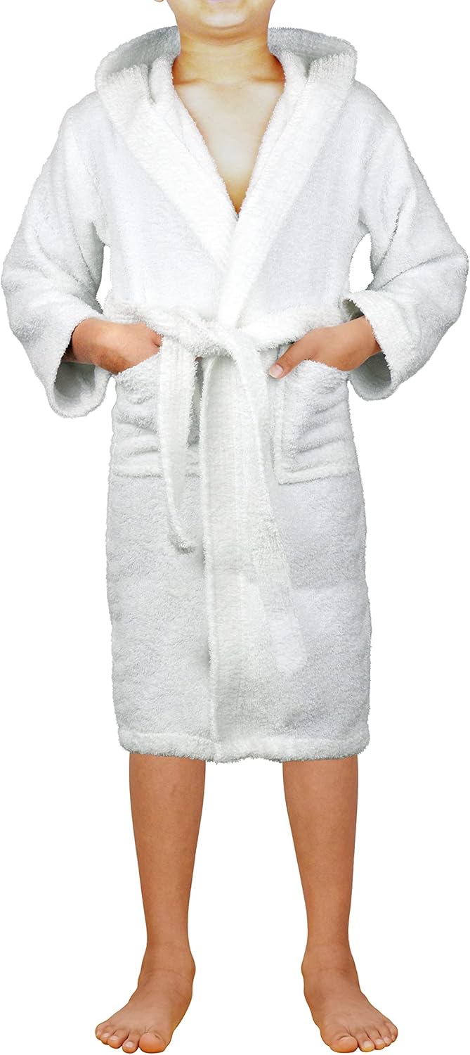 Skylinewears Kids Robe Hooded Soft Terry Cloth 100% Cotton Kid’s Boys & Girls Unisex Hooded Bathrobe