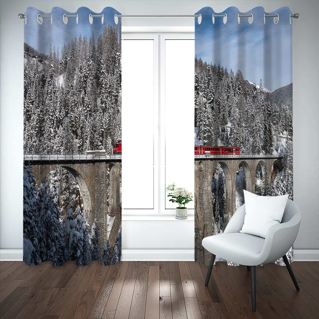 Modernas Cortinas Dormitorio Juvenil Impresión 3D Edificio Ferroviario 300x280cm Ojales Cortinas Opacas 2 Piezas para Dormitorio Habitación De Los Niños Cortina Decoración del Salón