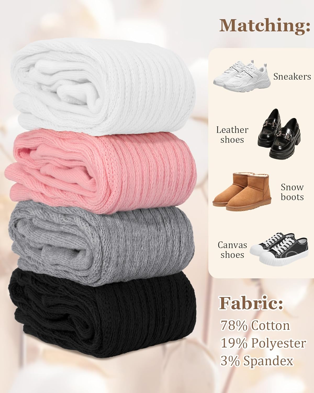 Slouchy Socks for Women 4 Pairs Slouch Long Scrunch Knee High Sock Knit Cotton Boot Tube Socks - Image 4