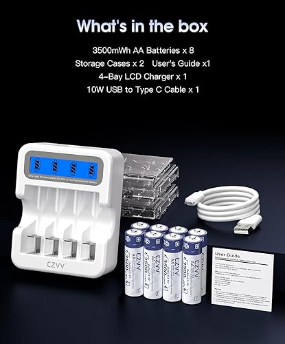 Miniatura 7 de Baterías recargables AA de litio de 1.5 V, paquete de 8 unidades de gran capacidad de 3500 mWh, soporte doble A, detección de batería baja para