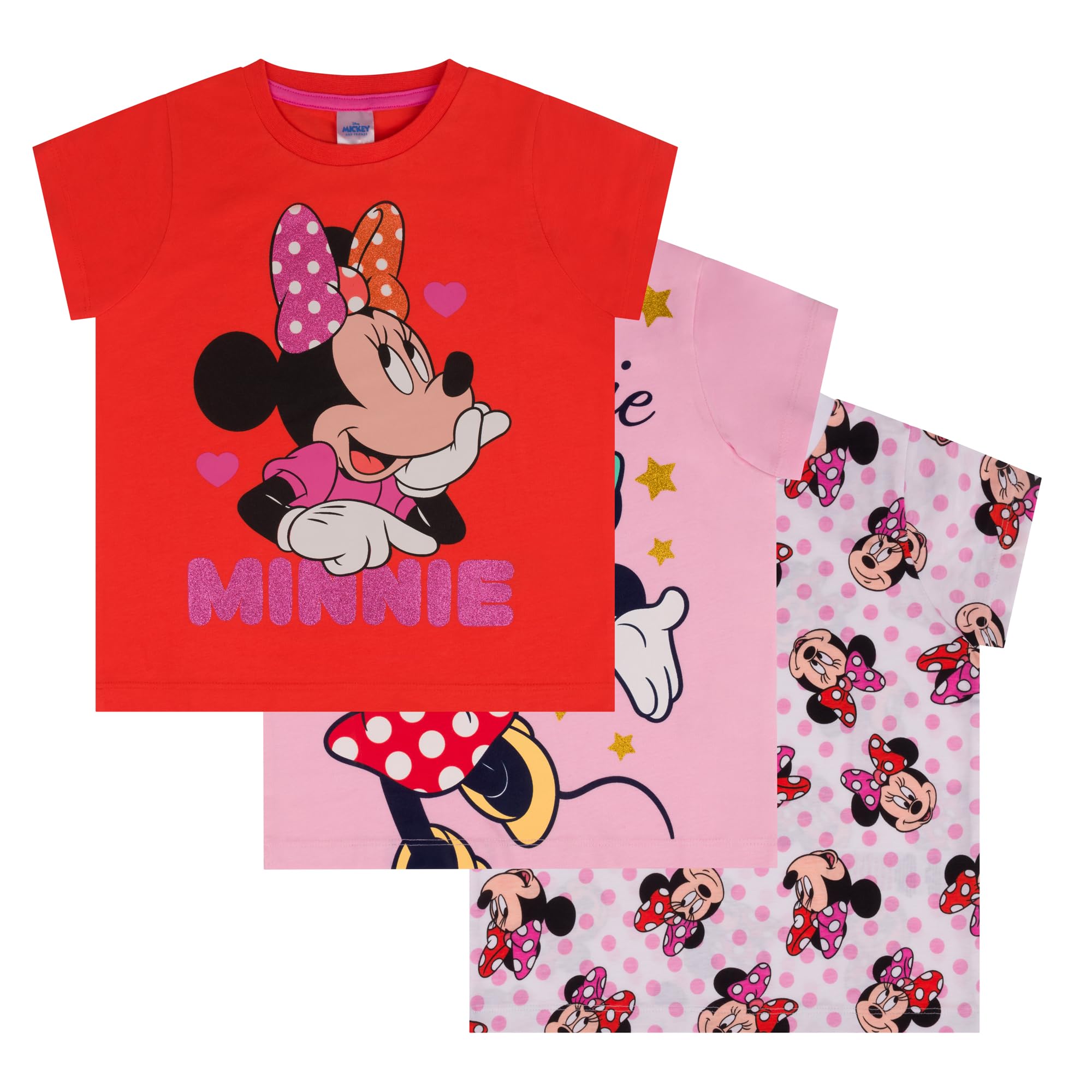 Disney Minnie Mouse, 3 Pack T-Shirts for Girls, 100% Cotton, Multicolor, 12-18 Months: 86cm