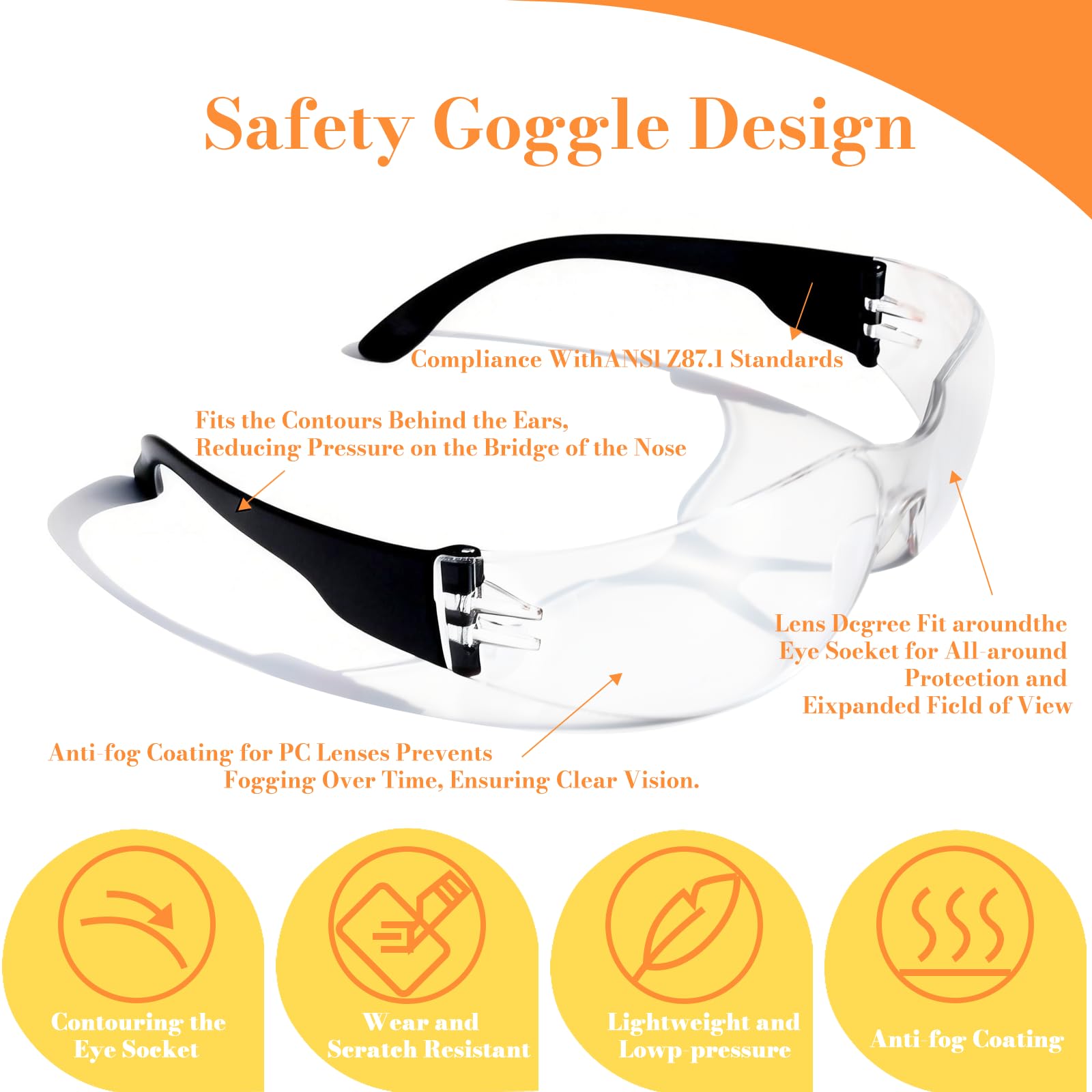 BIRDDIE Lot de 10 lunettes de sécurité enveloppantes anti-buée pour le travail, le bricolage et l'extérieur, pour le travail, le bricolage, le tir et les activités de plein air