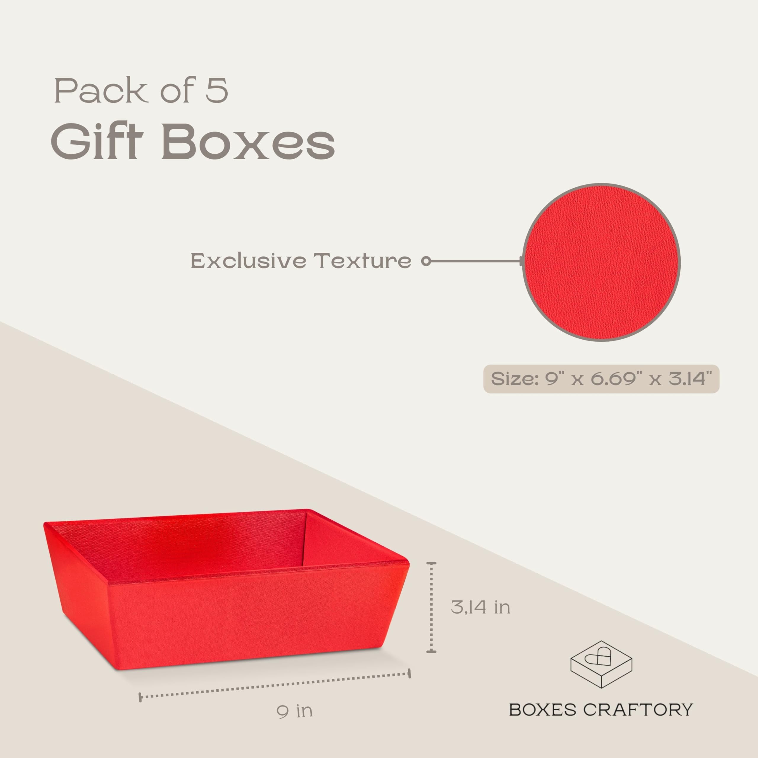 Paquete de 5 cestas vacías para regalos, cestas de regalo vacías para llenar, ideales para regalos de Navidad y regalos de San Valentín, 9 x 6.7 x 3.15 pulgadas, lino rojo
