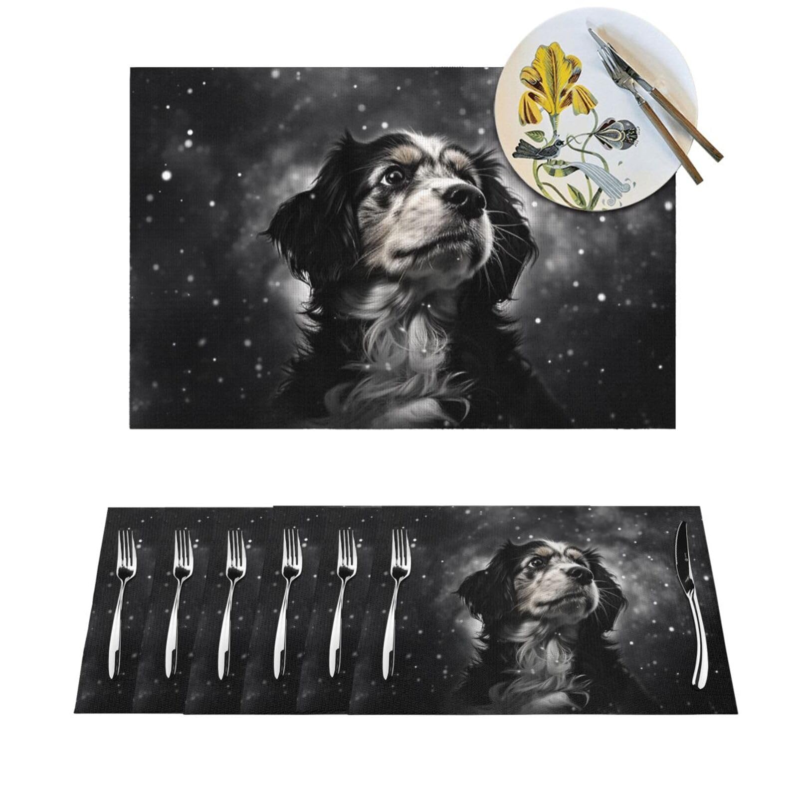 Set de table PVC lavable lot de 4 nimbus et chien antidérapant de cuisine 45x30 cm