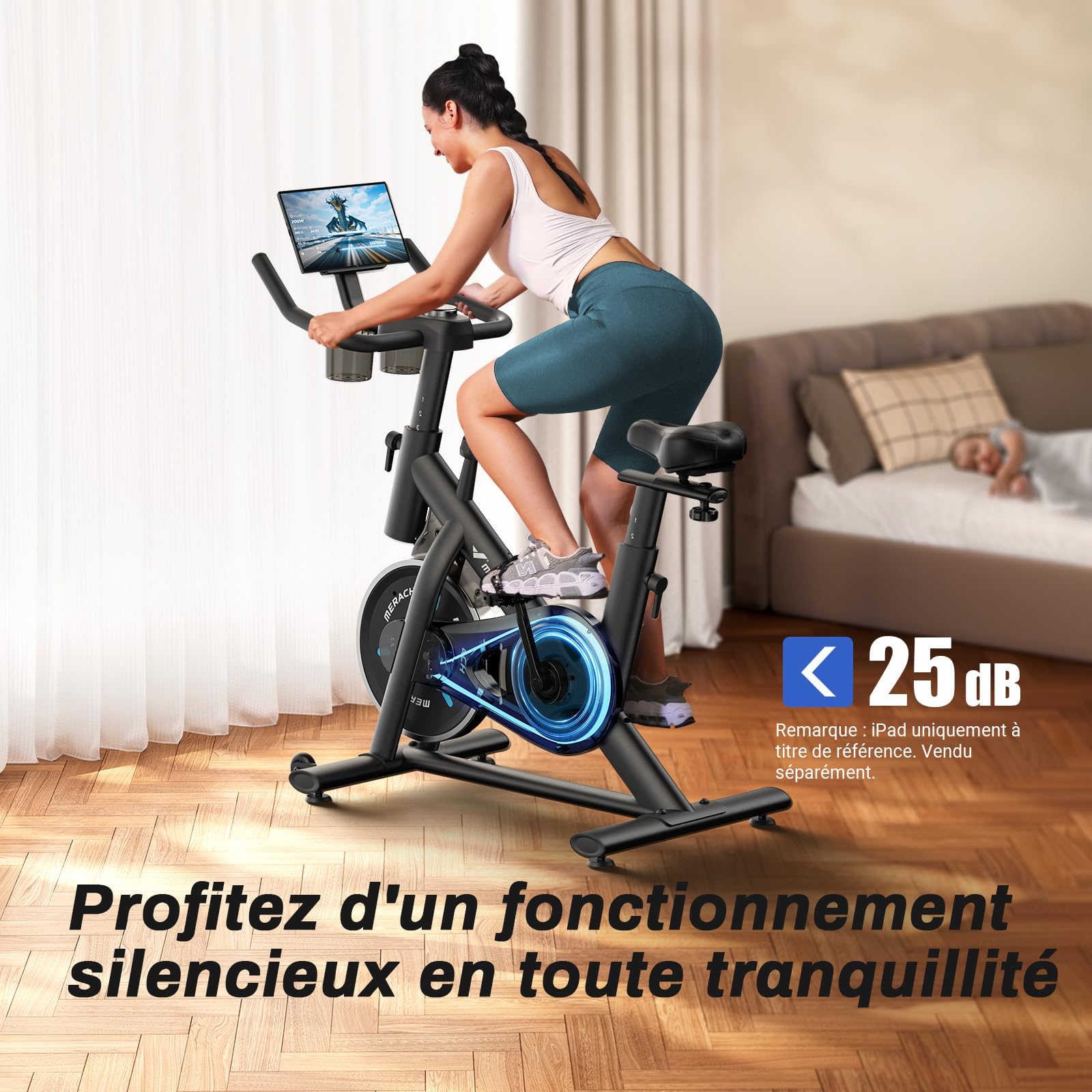 MERACH Vélo d'Appartement pour la Maison - Vélo de Fitness d'Intérieur Silencieux avec Résistance Réglable, Écran LCD, Siège Confortable, pour Entraînement Cardio, App Exclusive, Capacité Max 136KG