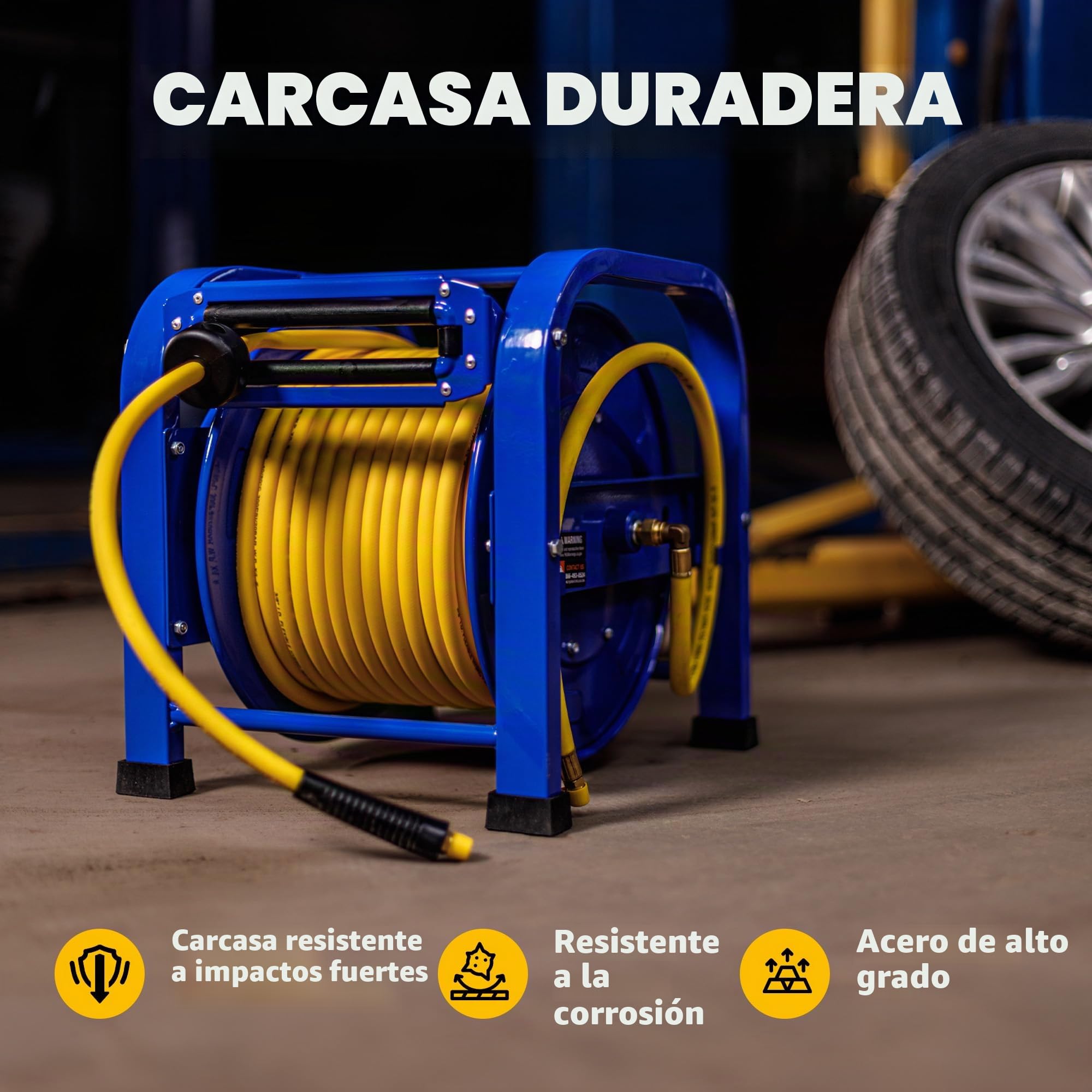Goodyear elite heavy duty pro accionado por resorte de acero retráctil carrete de manguera (3/8 pulg. x 100 pies.), con 2 años de garantía