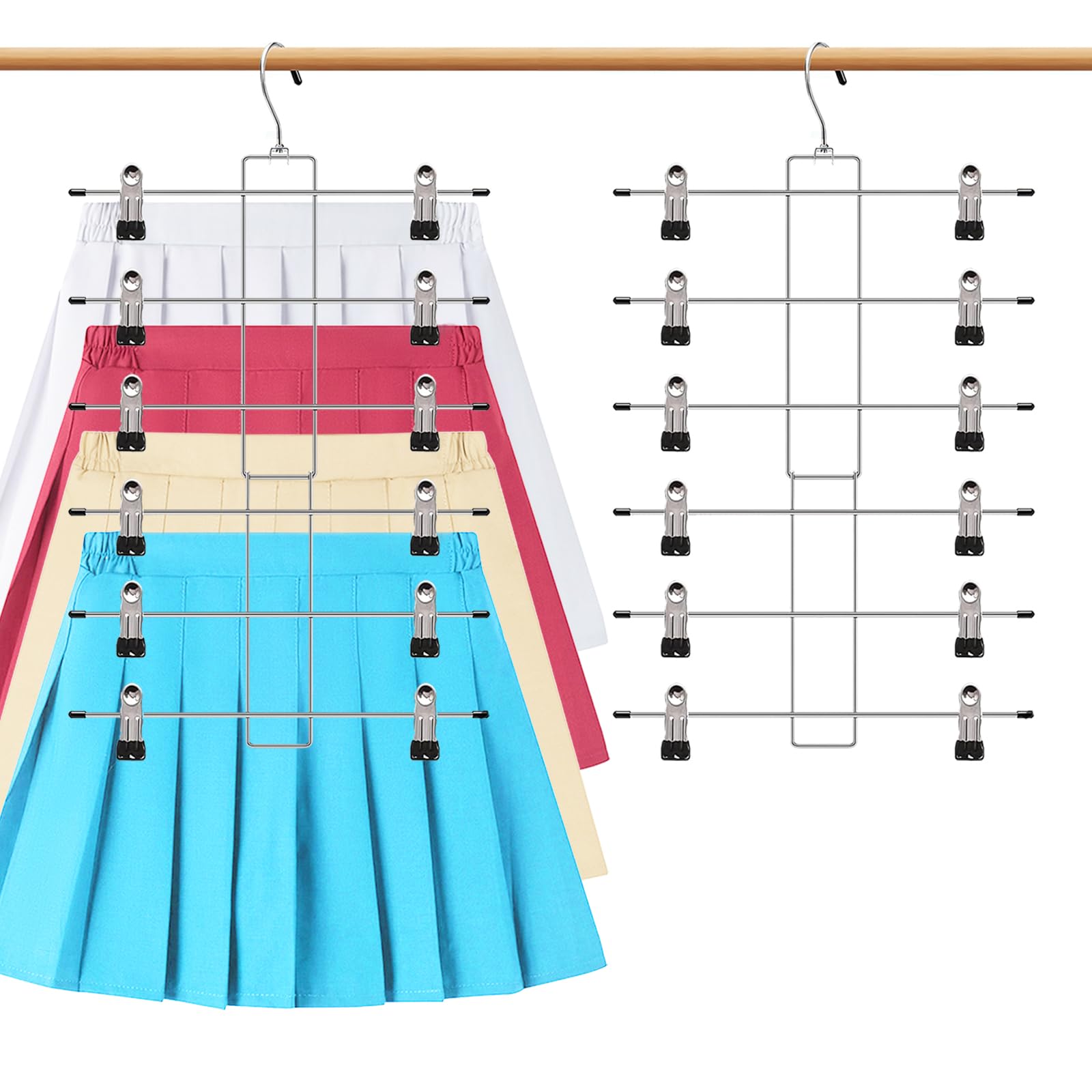 2 Pcs Closet Organizer, 8 Tier Tank Top Hanger and 6 Tier Skirt Hangers with Clips for Women, Bra Tie Jeans Pants and Storage Space Saving, Non-Slip Hanging Sport Bras Holder (2 Trouser hangers)