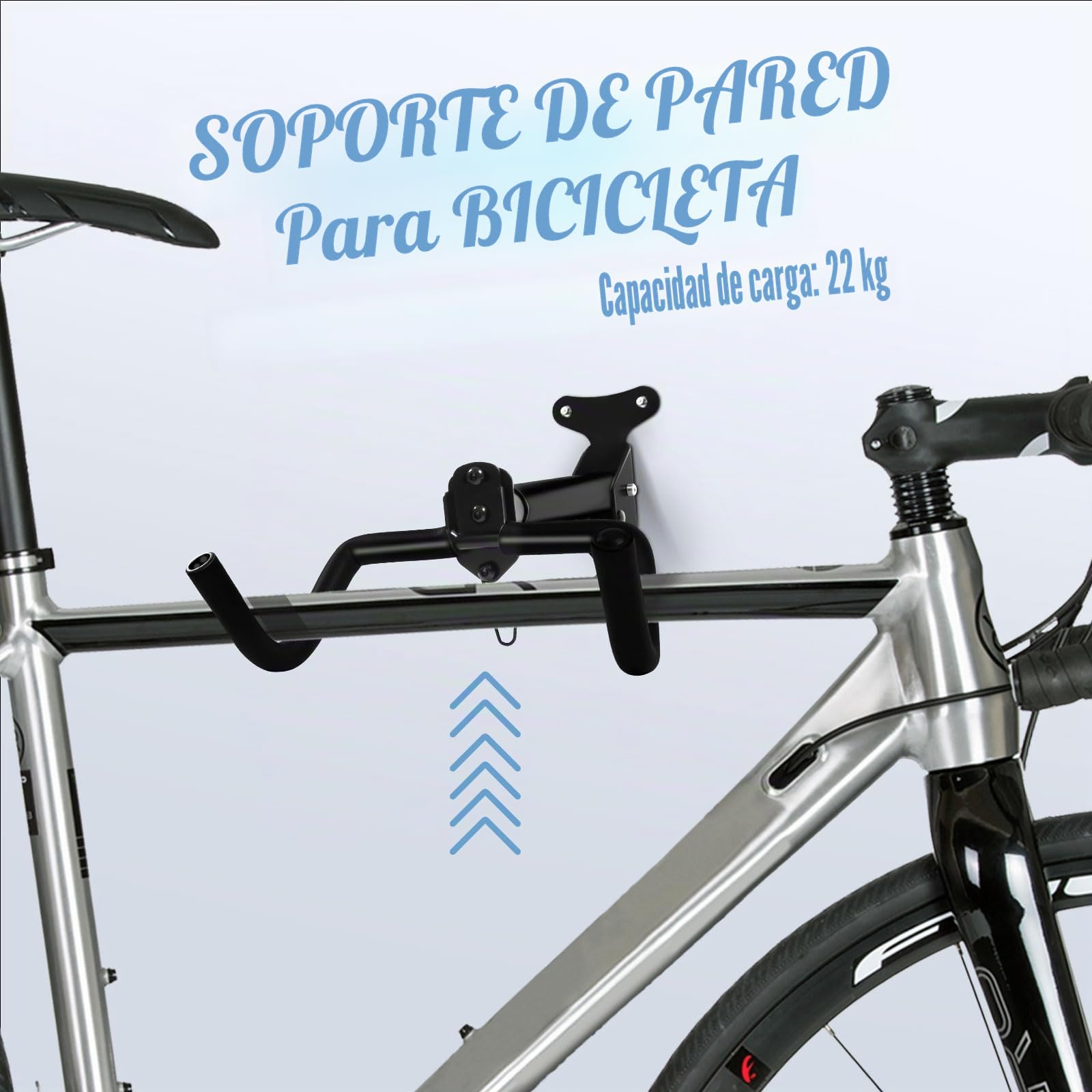 Soporte Pared Bicicleta, Soporte Bicicletas Pared de Acero Hasta 22 kg, Colgador Bicicleta Pared Acolchado Extra Suave, Ángulo y Distancia Ajustables, para Bicicleta de Carreras, Plegable, MTB
