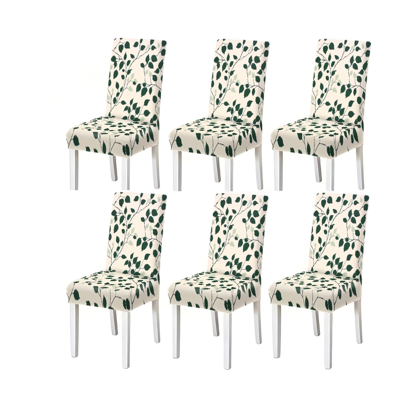 Green Leaf Botanical Chair Covers Set Of 2/4/6, Minimalist Stretch Dining Chair Slipcovers Removable Stretch Slipcovers for Dining Chairs(6PCSChair cover)