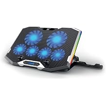 Ewent EW1260 - Laptop Stand and Fan - Quiet - 6 Adjustable Speed Fans - for Laptops up to 17" - LCD Screen - 2 USB Ports - 7 LED Lights - Ergonomic Design