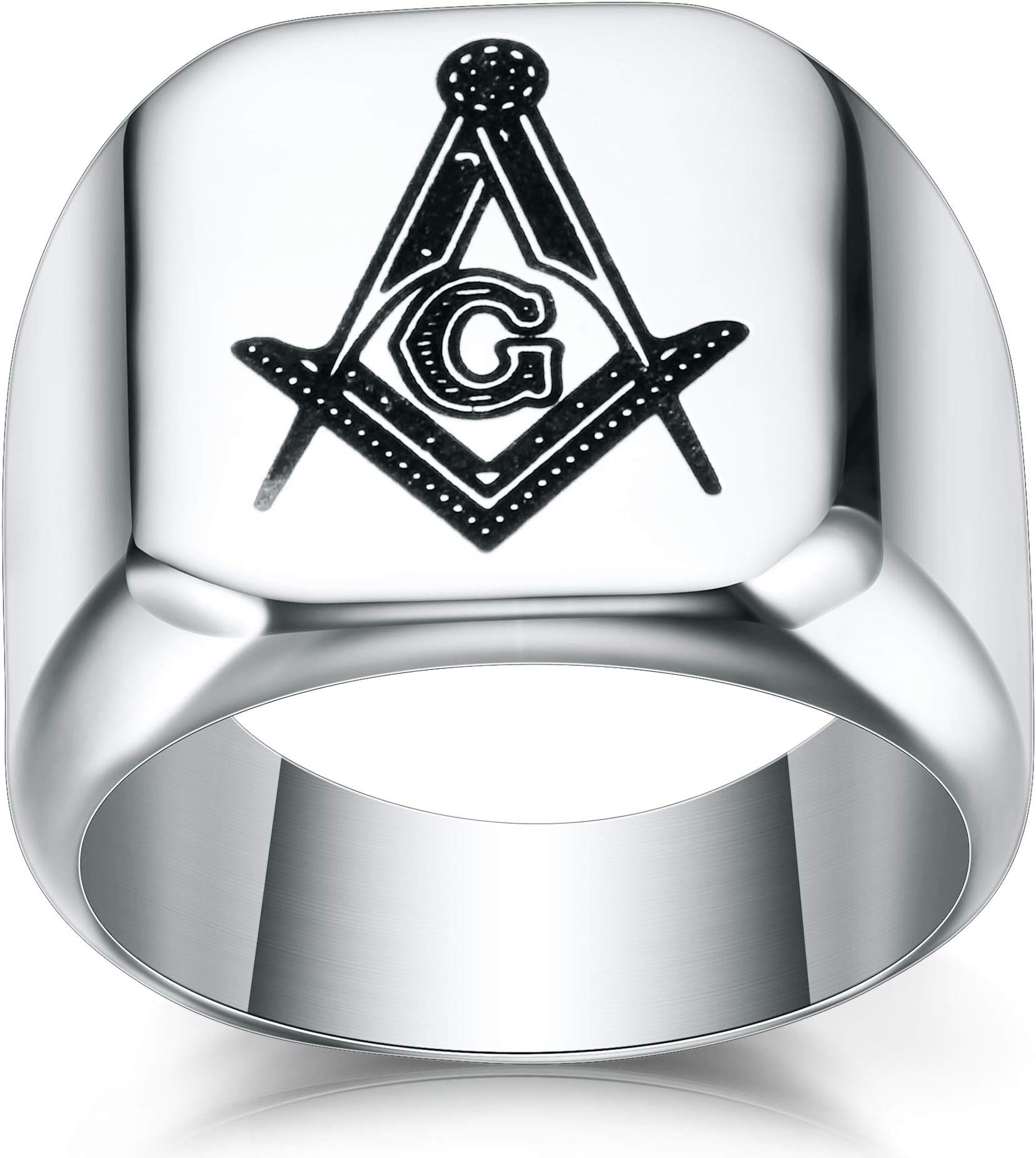 VQYSKO Stainless Steel Masonic Signet Ring - Silver 8