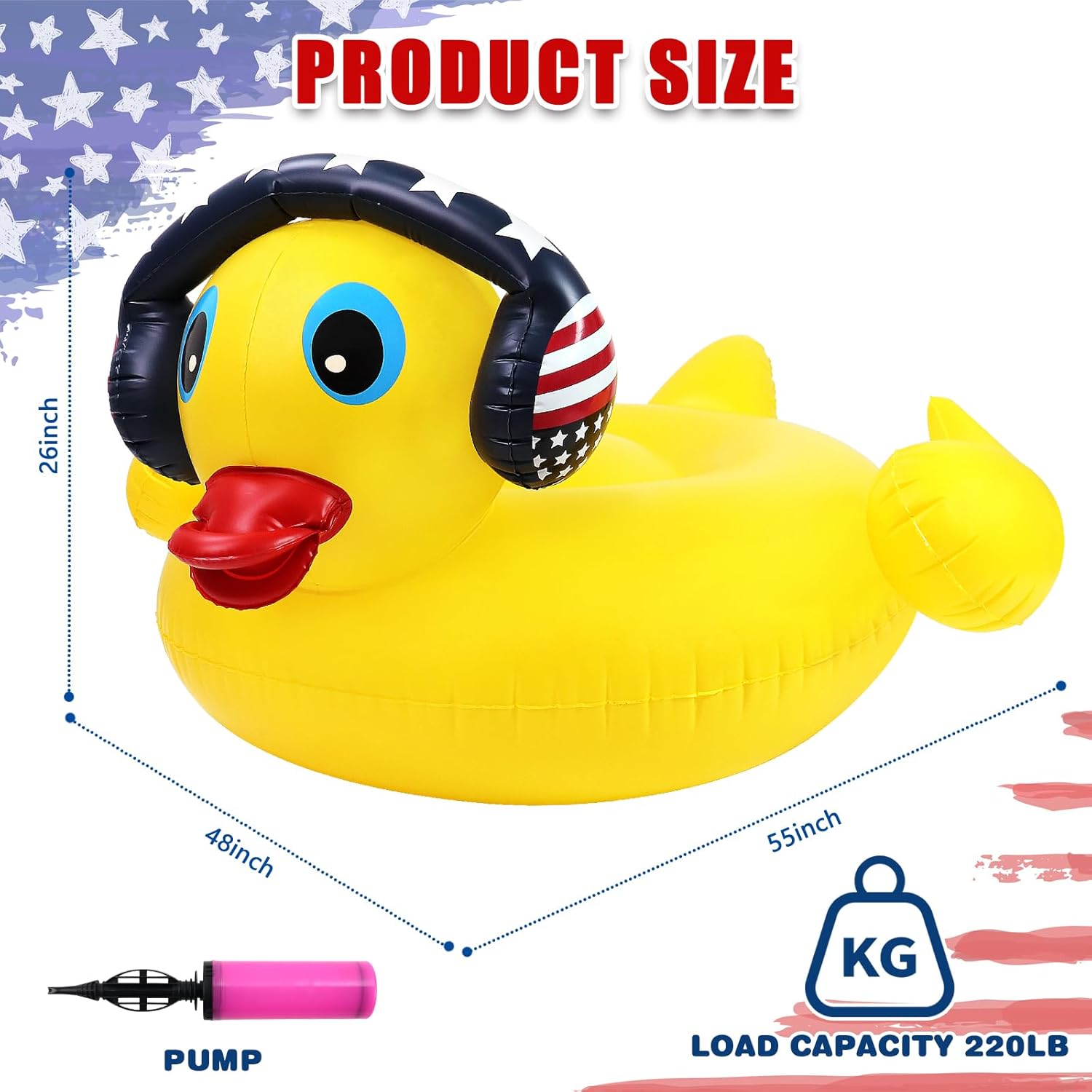 Inflatable Duck Pool Floats Adult - USA 4th of July Pool Float,Giant Patriotic Blow Up Rubber Duck Lake Raft,American Fourth of July Pool Floaties for Summer Beach Swimming Party Decoration