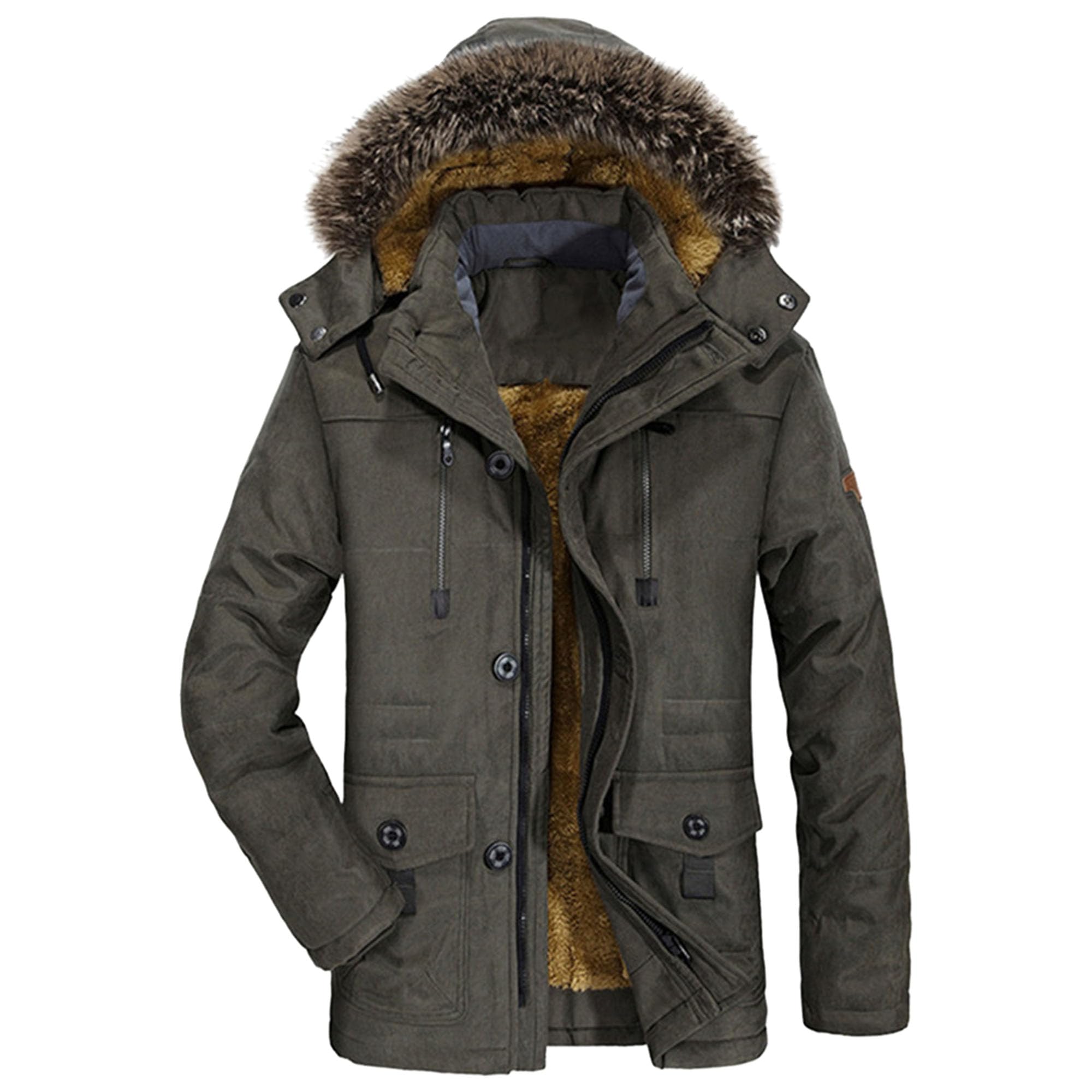 Qolkmuiy-GJ Men's Winter Removable Hooded Overcoat Fleece Lining Cotton Military Jacket Thick Winter Jackets with Hood (Green,7X-Large)