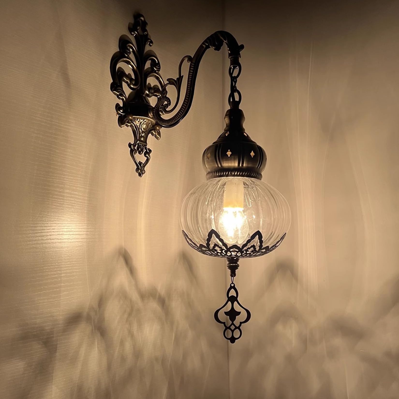 Botowi One Color Handmade Wall Lamp Mosaic Shade, 20" Height - 6" Globe, Turkish Moroccan Glass Lantern Arabian Bohemian Bedside Home Decoration Light