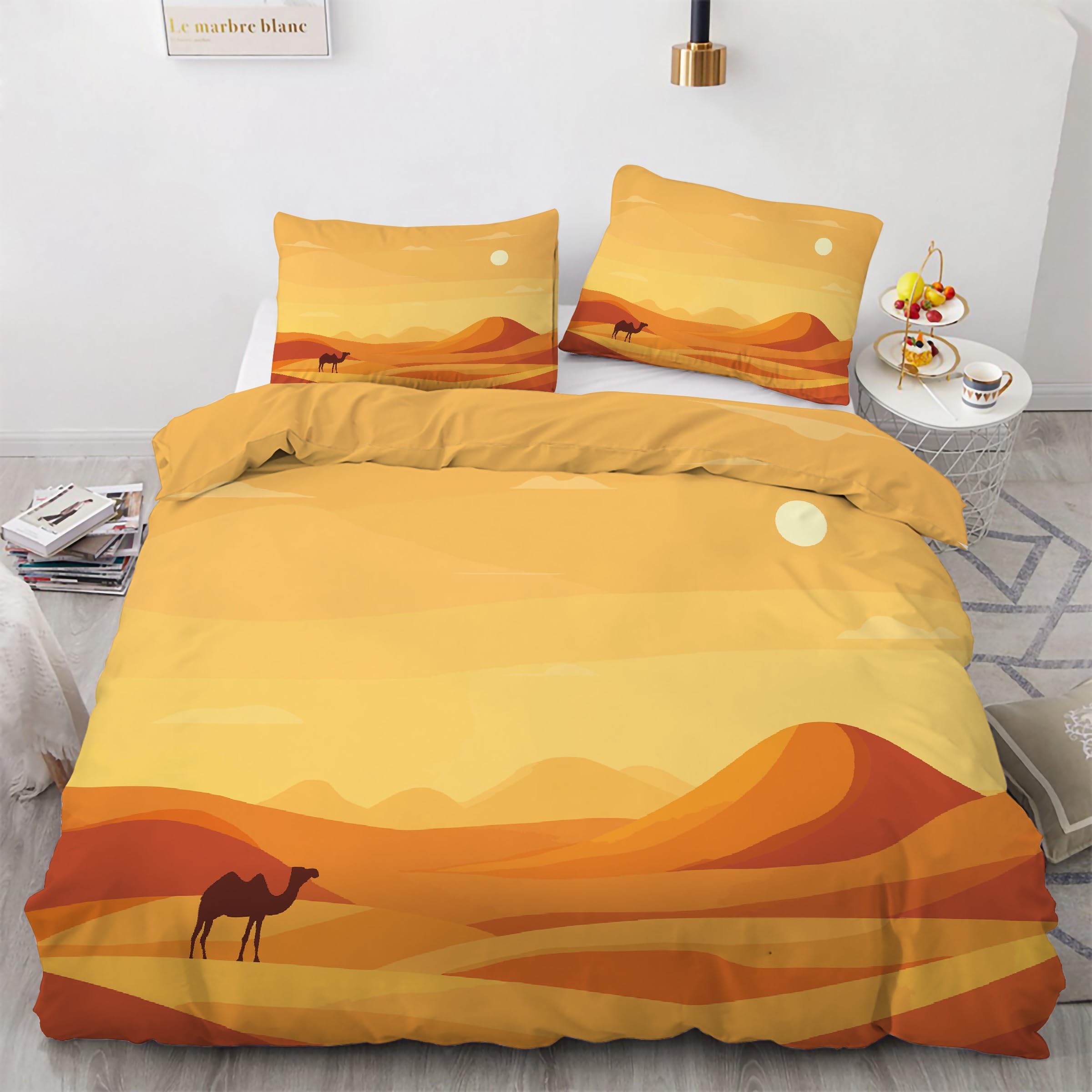 Housse de couette 200x200 désert et parure de lit chameau en microfibre douce avec taies d'oreiller