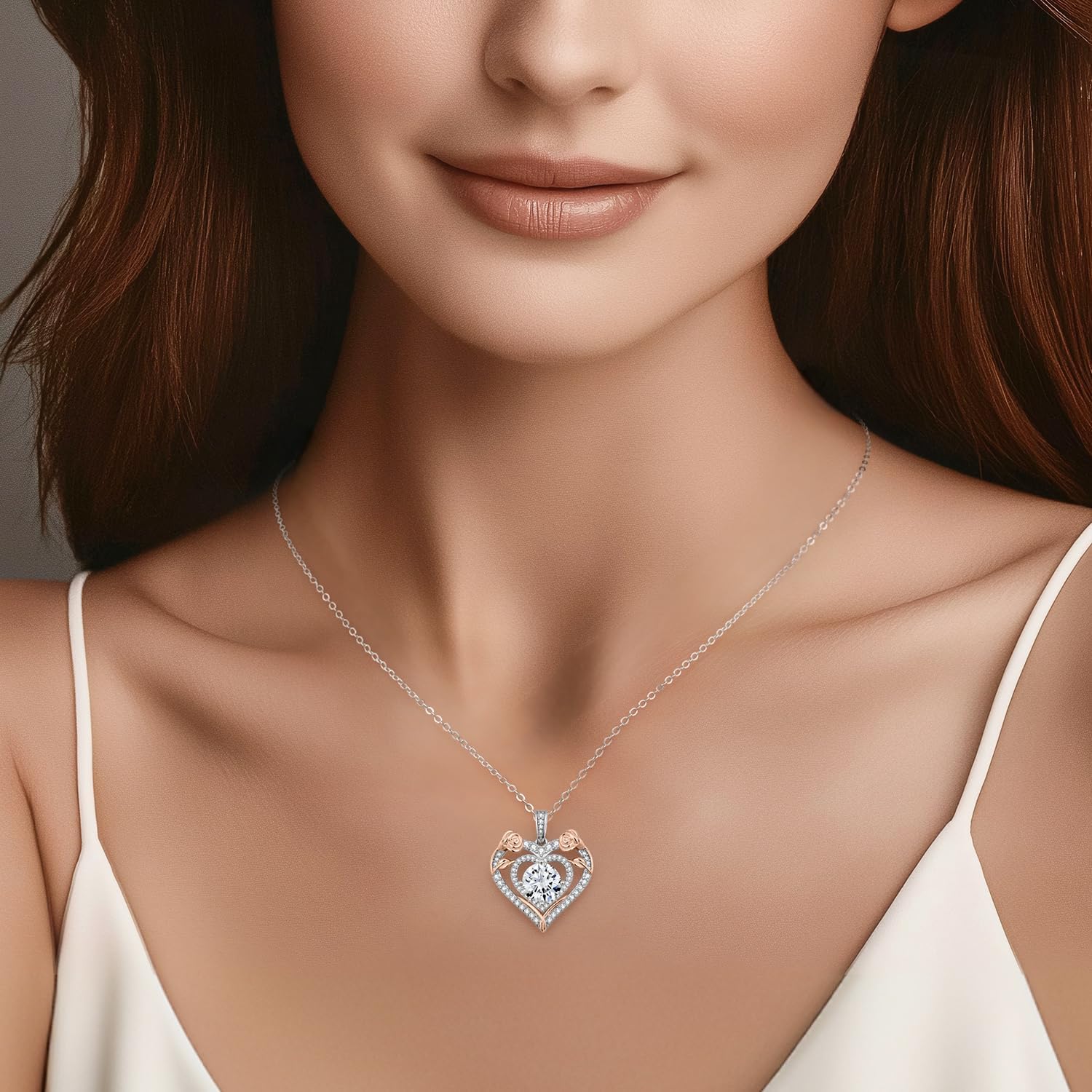 ANDSO Valentine's Day Gift Heart Birthstone Necklaces for Women, 925 Sterling Silver Gold Plating Rose Flower Opal Necklace, Ideal Anniversary Birthday Jewelry Gifts for Mom Wife Girlfriend Her - Image 6